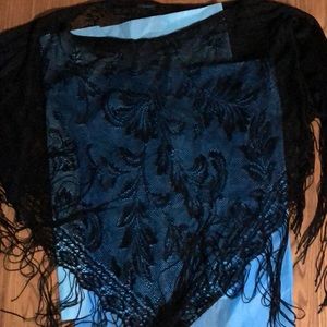 Cejon Accessories - Fringed Lace Poncho Cejon Accessories - Fringed Lace Poncho